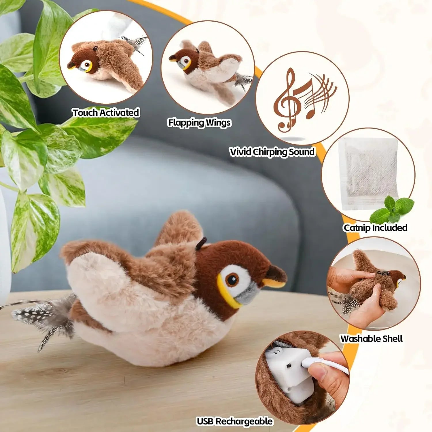 Chirping Plush Bird Toy for Cats