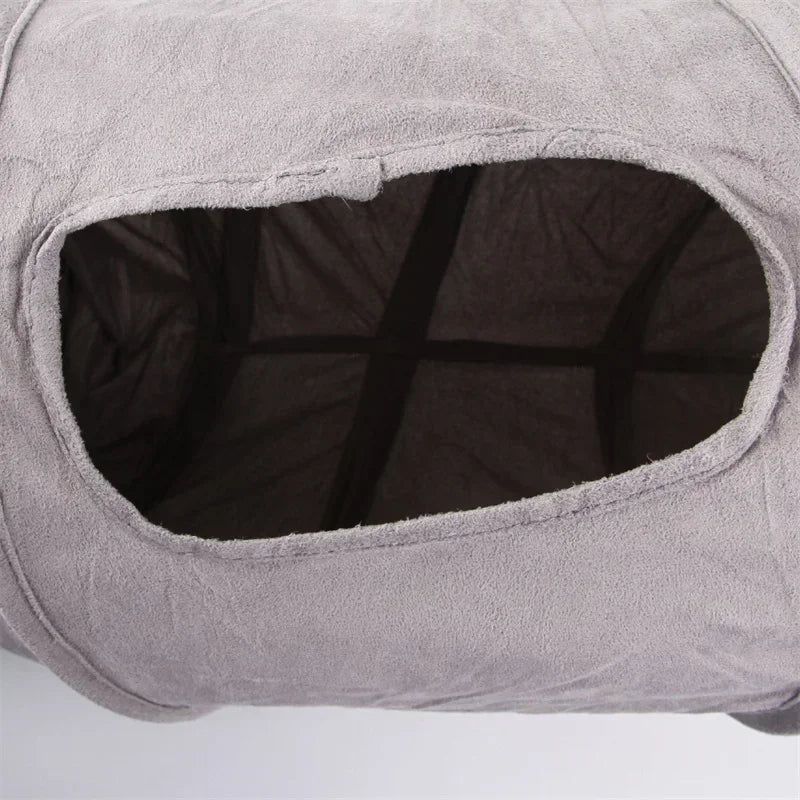 3-Way S-Shaped Grey Suede Cat Tunnel