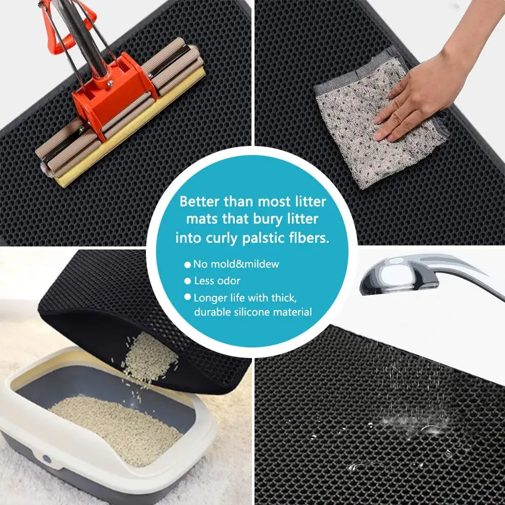 Tapis de litière pour chat double couche - Piège les dégâts. 