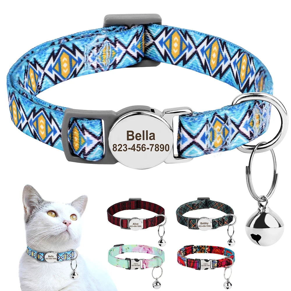 Personalised Cat Collar — Engraved ID Nameplate with Bell 🐾