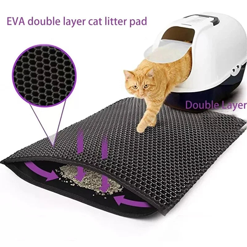 Tapis de litière pour chat double couche - Piège les dégâts. 