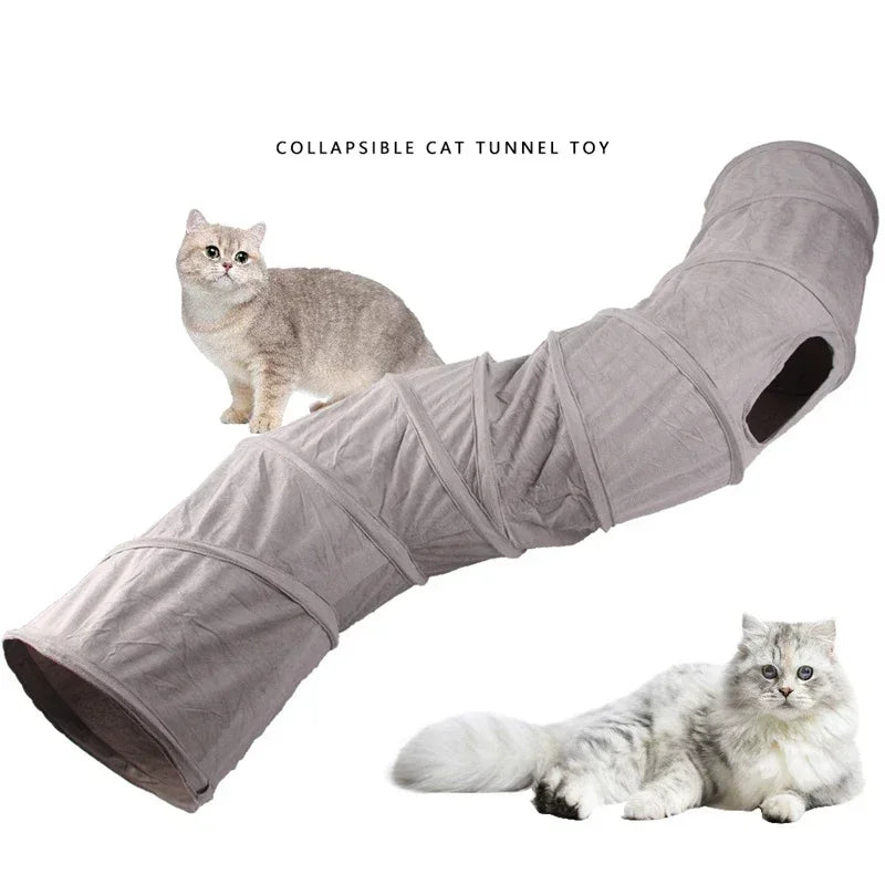 3-Way S-Shaped Grey Suede Cat Tunnel