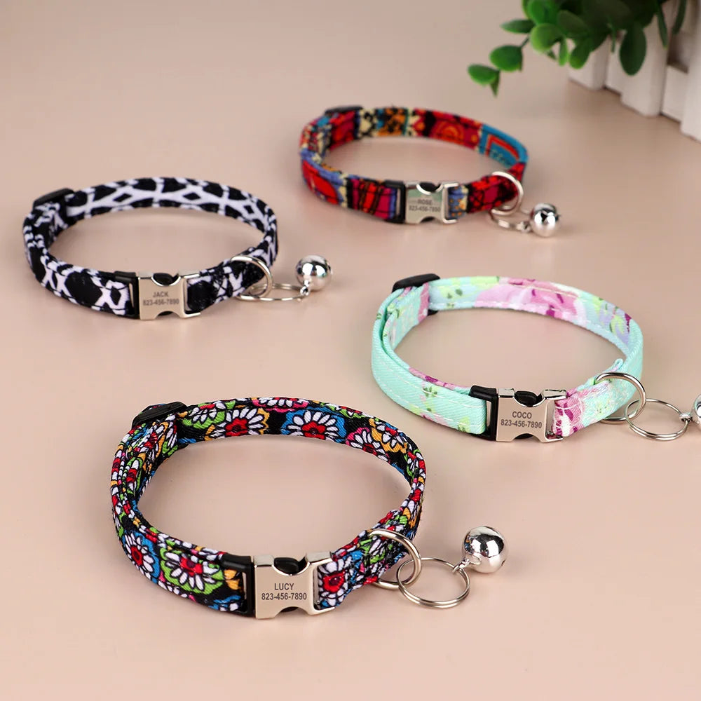 Collier pour chat réglable imprimé personnalisé 