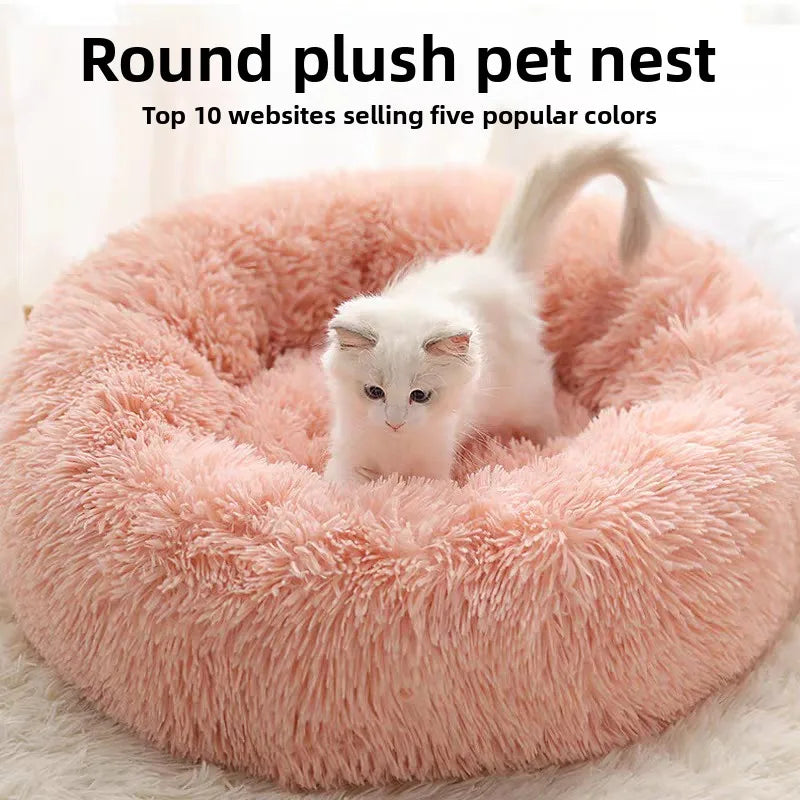 Cozy Winter Pet Bed – Plush Round Nest for Cats