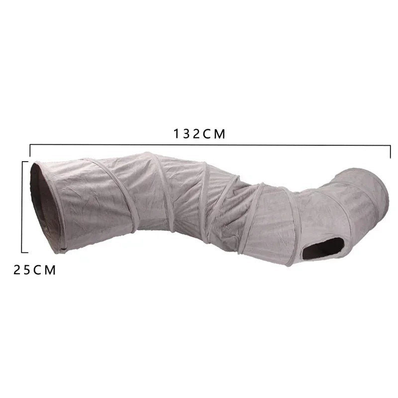 3-Way S-Shaped Grey Suede Cat Tunnel