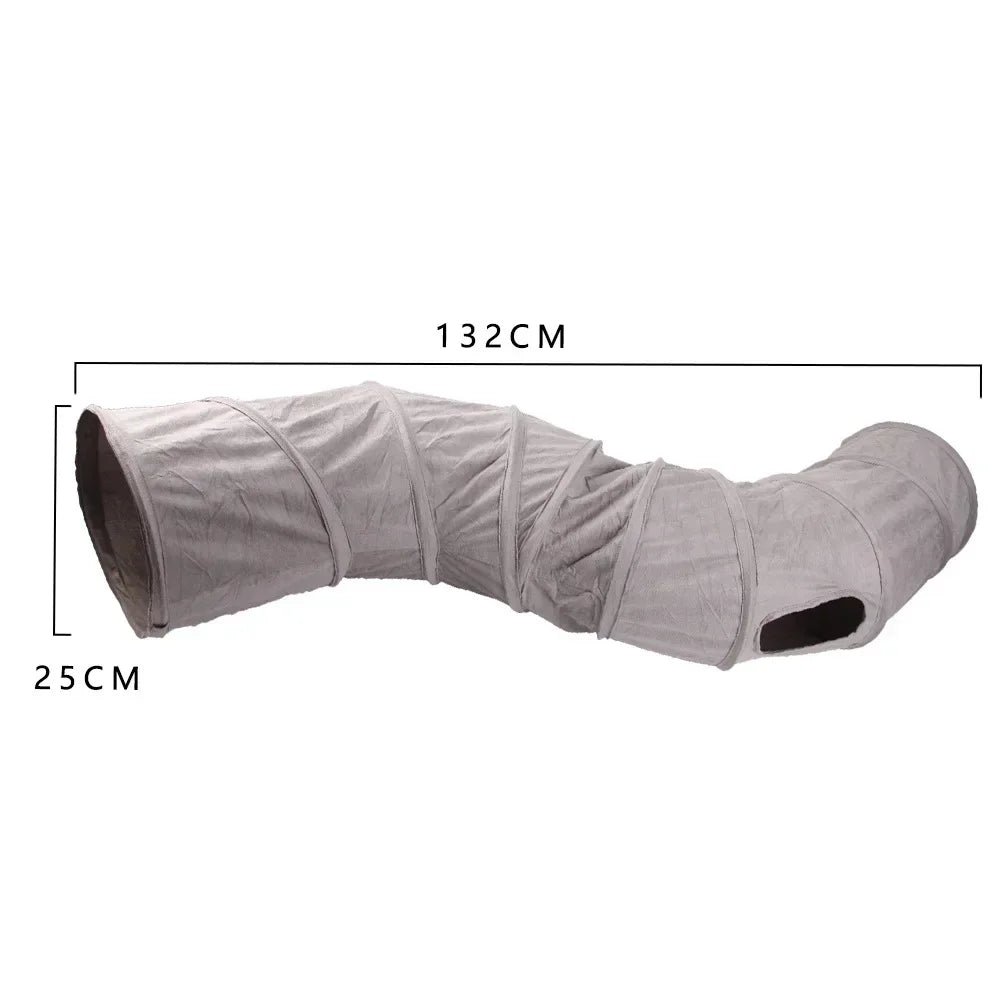 3-Way S-Shaped Grey Suede Cat Tunnel
