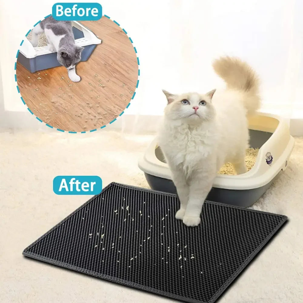 Tapis de litière pour chat double couche - Piège les dégâts. 